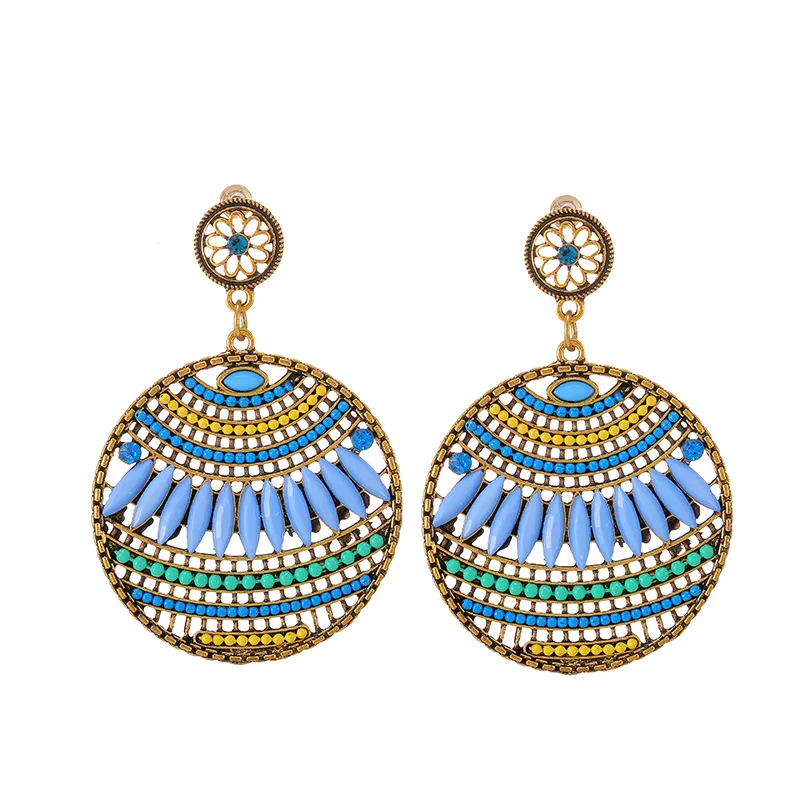 Boho Hollow Out Creative Beads Decor Earrings Women Leaf Alloy