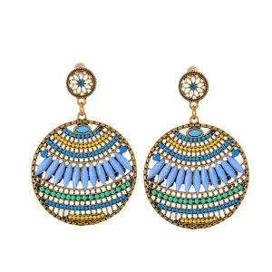 Boho Hollow Out Creative Beads Decor Earrings Women Leaf Alloy