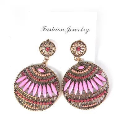 Boho Hollow Out Creative Beads Decor Earrings Women Leaf Alloy