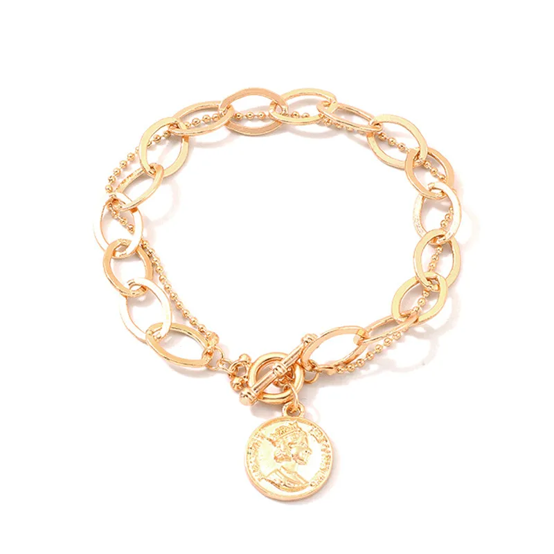 Metal Portrait Pendant Chain Bracelet for Women