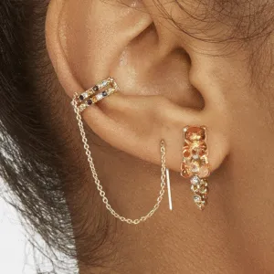 Fashion Rhinestone Ear Clip Metal Chain Decor Earrings