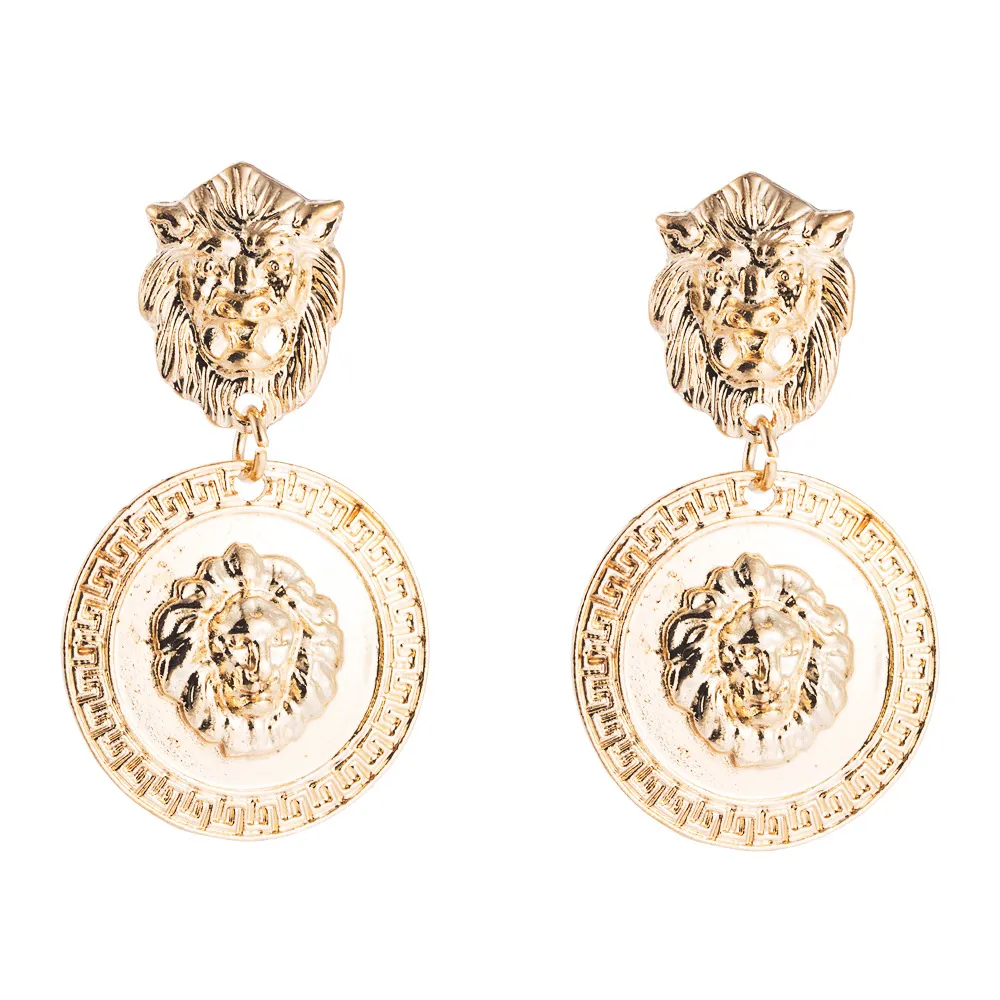 Vintage Lion Head Design Metal Dangle Earrings for Women