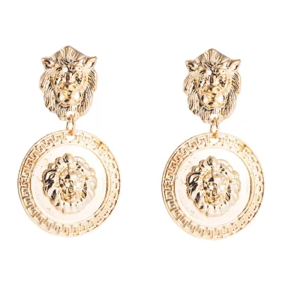 Vintage Lion Head Design Metal Dangle Earrings for Women
