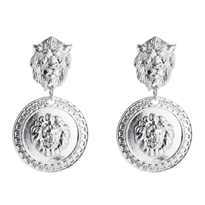 Vintage Lion Head Design Metal Dangle Earrings for Women