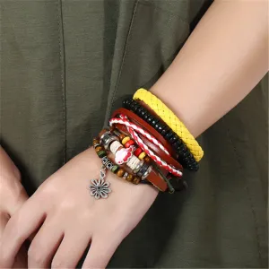 Vintage Multi Layer Woven PU Hemp Rope Bracelet Set Unisex