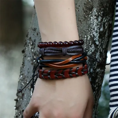 Vintage Woven PU Leather Unisex Bracelet Set