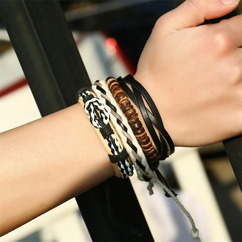 Vintage Weave PU Cowhide Bracelet Set