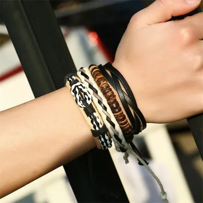 Vintage Weave PU Cowhide Bracelet Set