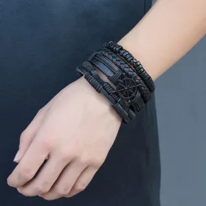 Vintage Woven Rudder PU Leather Unisex Geometric Bracelet Set