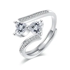 Double Heart Shape Inlaid Drill Open Ring for Women