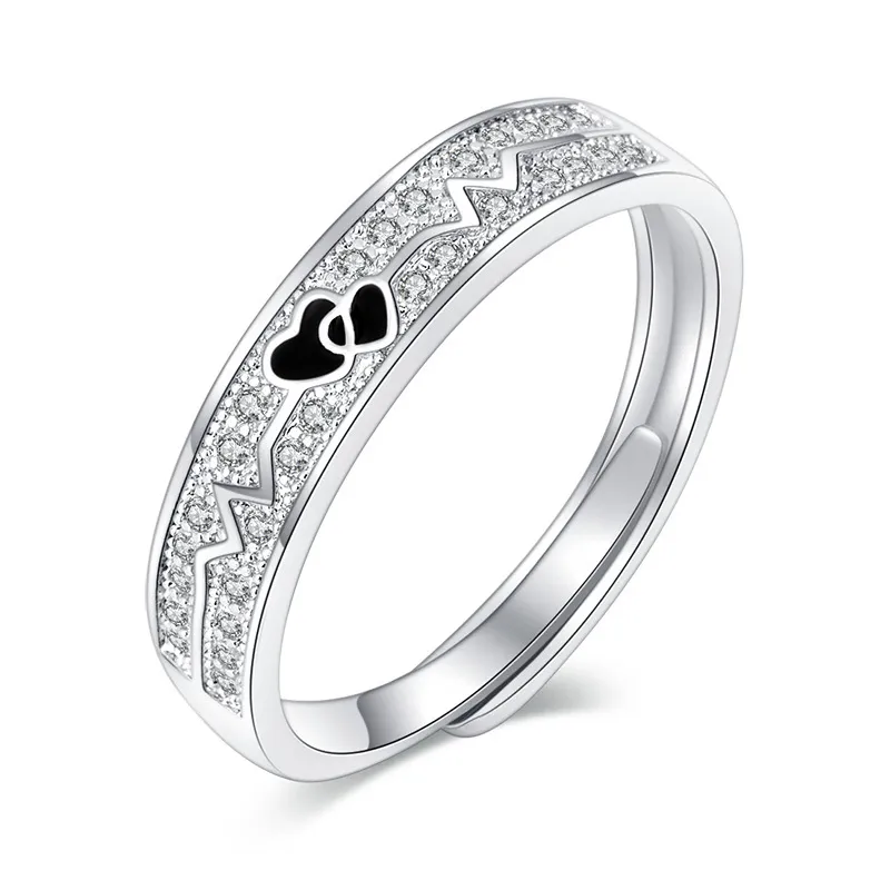 Simple Double Heart Carved Zircon Decor Ring