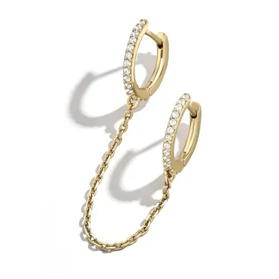 Creative Double Mini Hoop Metal Chain Decor Earrings for Women