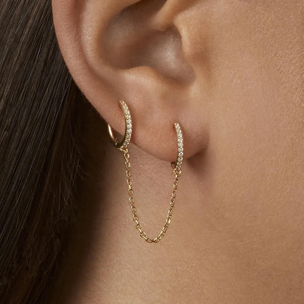 Creative Double Mini Hoop Metal Chain Decor Earrings for Women