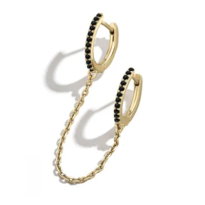 Creative Double Mini Hoop Metal Chain Decor Earrings for Women
