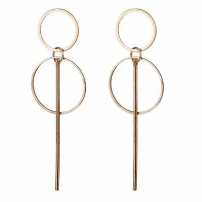 Simple Double Circle Design Geometric Metal Drop Earrings for Women