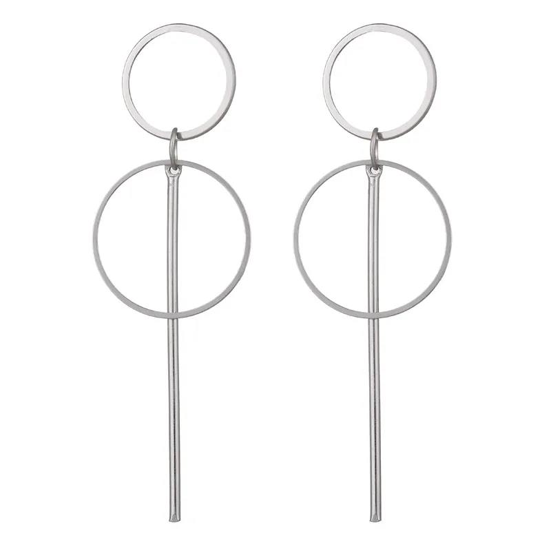 Simple Double Circle Design Geometric Metal Drop Earrings for Women