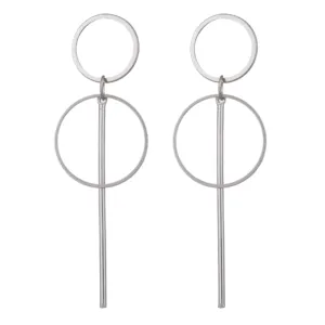 Simple Double Circle Design Geometric Metal Drop Earrings for Women