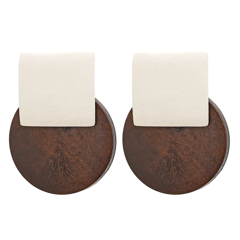 Vintage Geometric Round Wooden Earrings