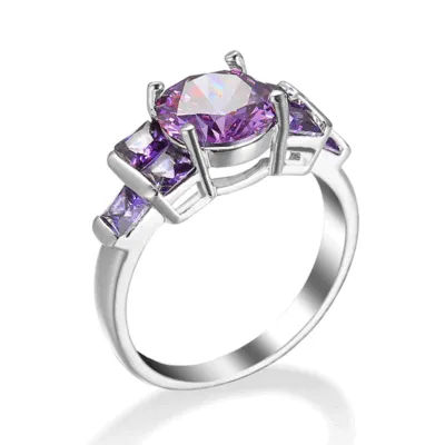 Fashion Inlaid Purple Zircon Ring Copper Geometric Women's
