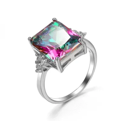 Classic Square Colorful Zircon Ring Unisex Copper Geometric