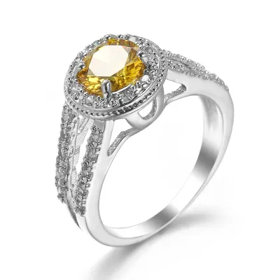 Delicate Inlaid Yellow Zircon Women'S Geometric Ring
