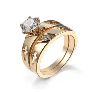 Creative Double Layer Cross Zircon Ring Geometric Unisex Copper