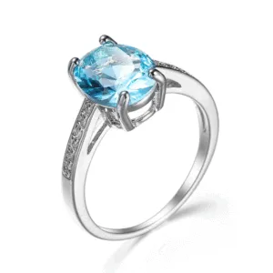 Classic Oval Blue Zircon Geometric Unisex Ring
