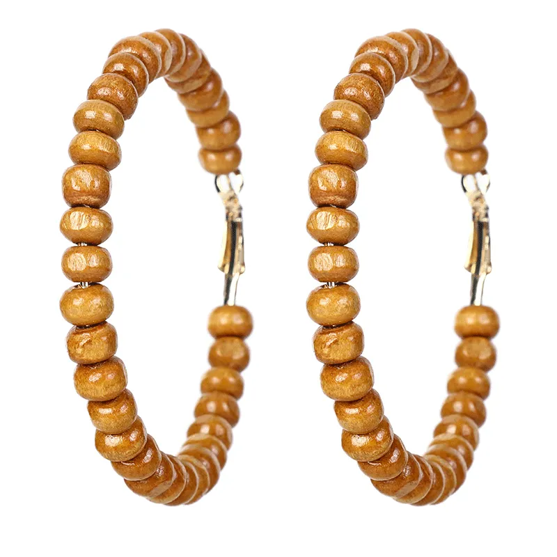 Creative Manual Wooden Beaded Hoop Earrings for Women