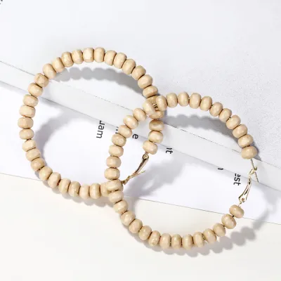 Creative Manual Wooden Beaded Hoop Earrings for Women