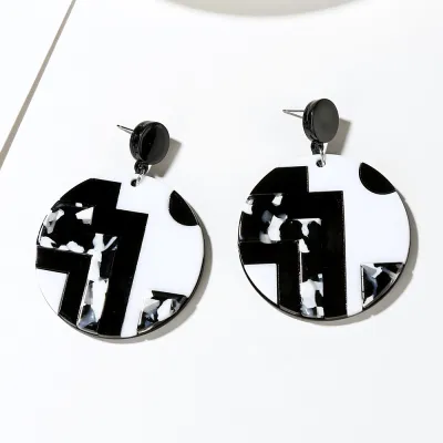 Fashion Round Pendant Color Blocking Acrylic Women's Geometric Earrings