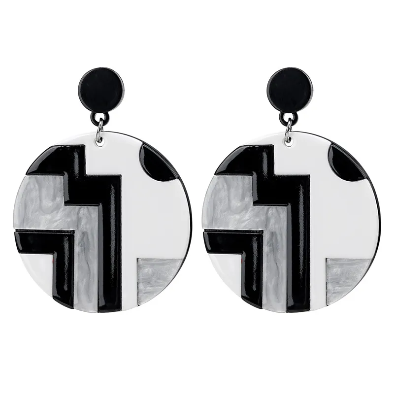 Fashion Round Pendant Color Blocking Acrylic Women's Geometric Earrings