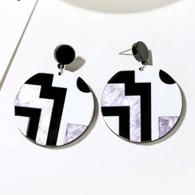 Fashion Round Pendant Color Blocking Acrylic Women's Geometric Earrings