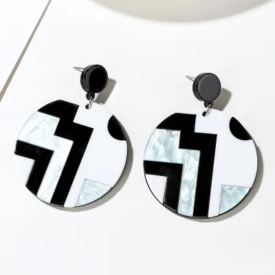 Fashion Round Pendant Color Blocking Acrylic Women's Geometric Earrings