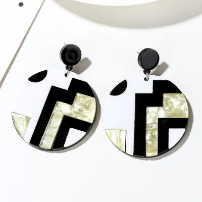 Fashion Round Pendant Color Blocking Acrylic Women's Geometric Earrings