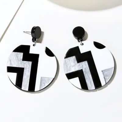 Fashion Round Pendant Color Blocking Acrylic Women's Geometric Earrings
