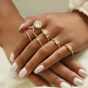 Simple Inlaid Gem Drill Midi Ring Set