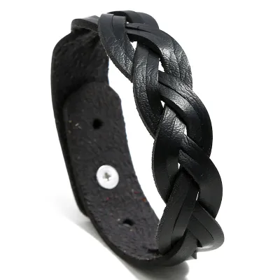 Classic Solid Color Woven PU Bracelet Geometric Unisex