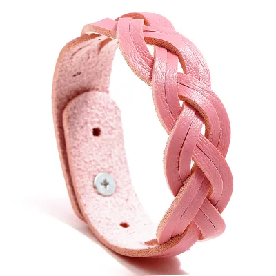 Classic Solid Color Woven PU Bracelet Geometric Unisex