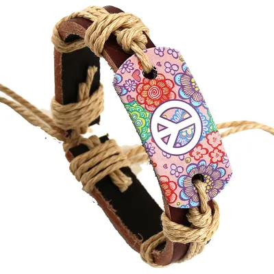 Vintage Colored Flower Print PU Bracelet Women Fashion