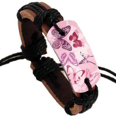 Handmade Colorful Butterfly Print PU Fashion Women's Geometric Bracelet