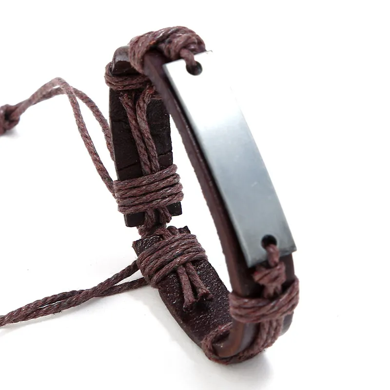 Simple Metal Rectangle Decor Unisex PU Bracelet