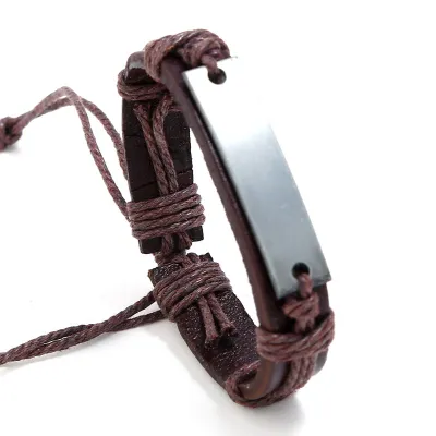 Simple Metal Rectangle Decor Unisex PU Bracelet