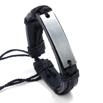 Simple Metal Rectangle Decor Unisex PU Bracelet