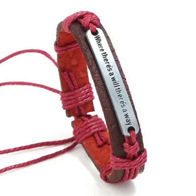 Vintage Alloy English Woven PU Leather Unisex Bracelet