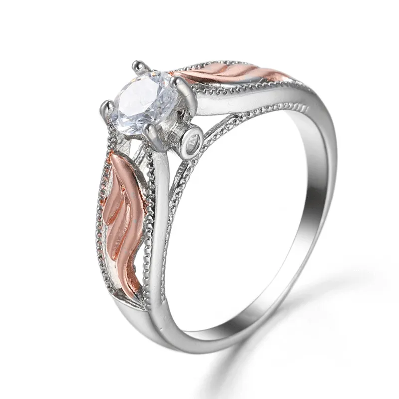 Two Color Electroplated Copper Zircon Geometric Unisex Ring