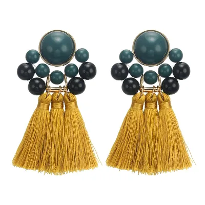 Vintage Crystal Geometric Beads Tassel Pendant Earrings