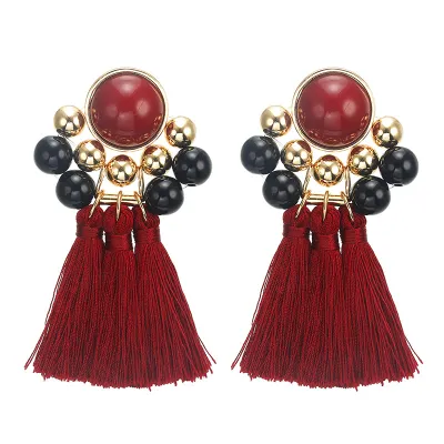 Vintage Crystal Geometric Beads Tassel Pendant Earrings
