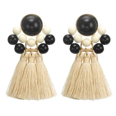 Vintage Crystal Geometric Beads Tassel Pendant Earrings