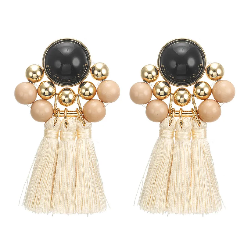 Vintage Crystal Geometric Beads Tassel Pendant Earrings