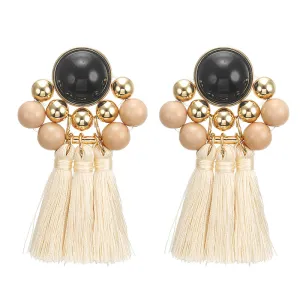 Vintage Crystal Geometric Beads Tassel Pendant Earrings